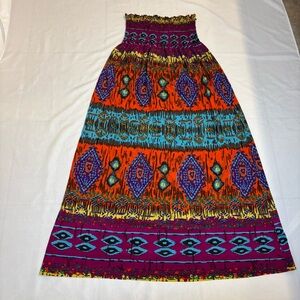 Just Love 1X Strapless Boho Maxi Dress Smocked Bust Tribal Print